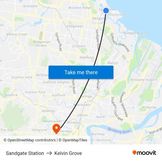 Sandgate Station to Kelvin Grove map