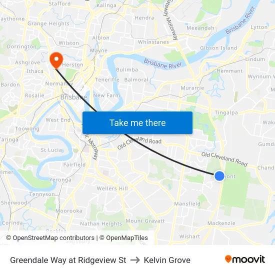 Greendale Way at Ridgeview St to Kelvin Grove map