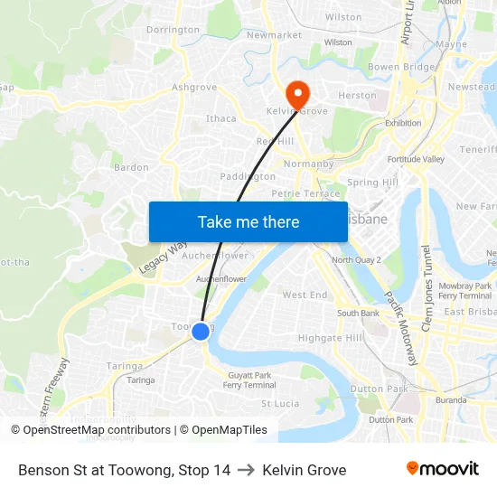 Benson St at Toowong, Stop 14 to Kelvin Grove map