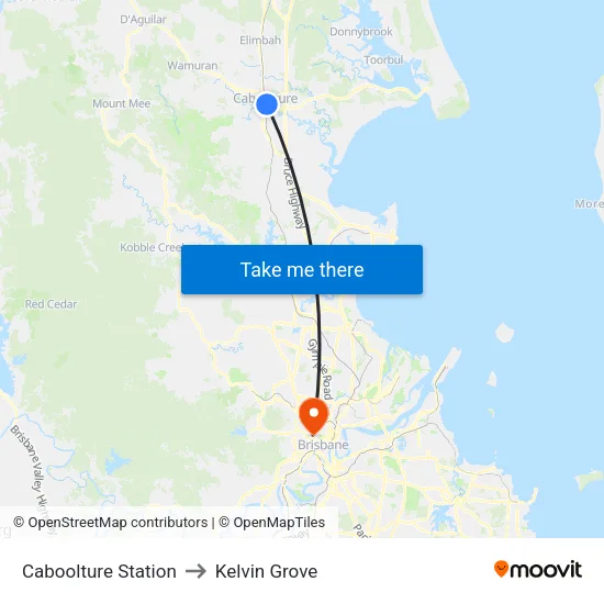Caboolture Station to Kelvin Grove map