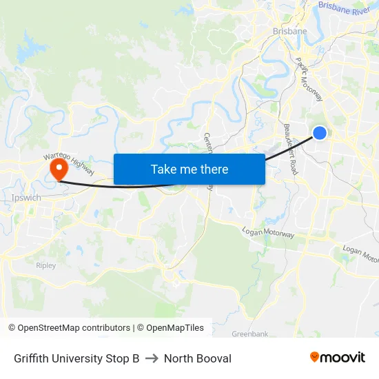 Griffith University Stop B to North Booval map