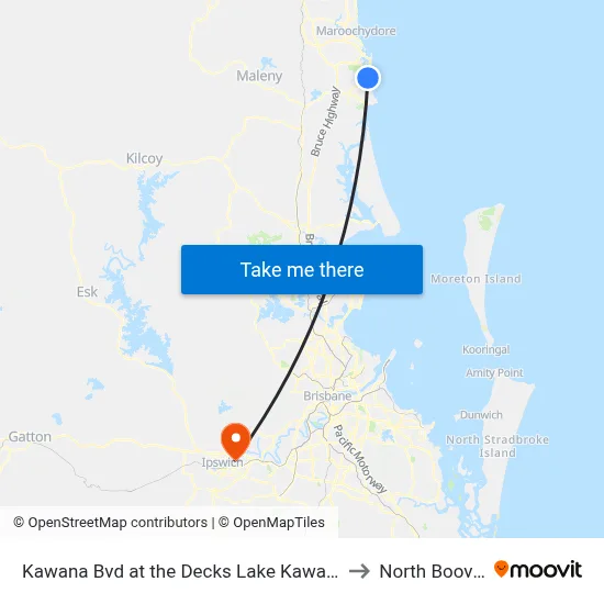 Kawana Bvd at the Decks Lake Kawana to North Booval map