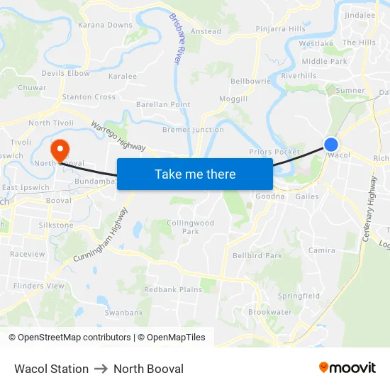 Wacol Station to North Booval map