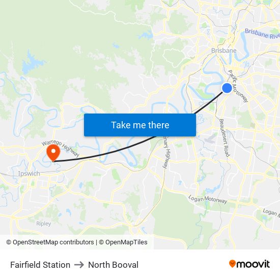 Fairfield Station to North Booval map