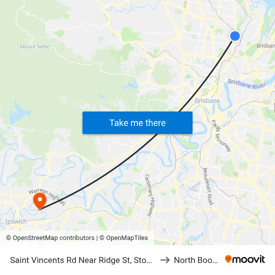 Saint Vincents Rd Near Ridge St, Stop 19 to North Booval map