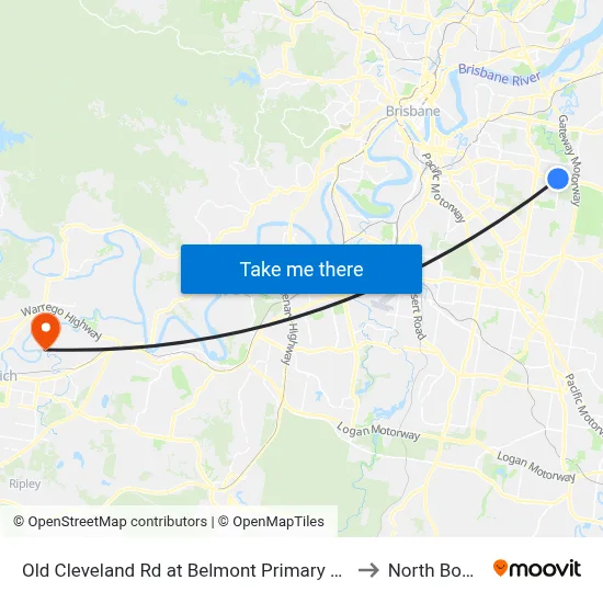 Old Cleveland Rd at Belmont Primary School to North Booval map