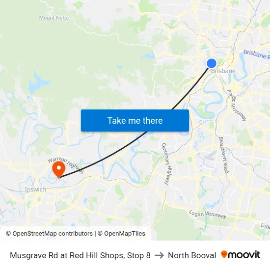 Musgrave Rd at Red Hill Shops, Stop 8 to North Booval map