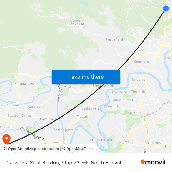 Carwoola St at Bardon, Stop 22 to North Booval map