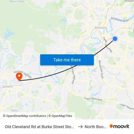 Old Cleveland Rd at Burke Street Stop 25 to North Booval map