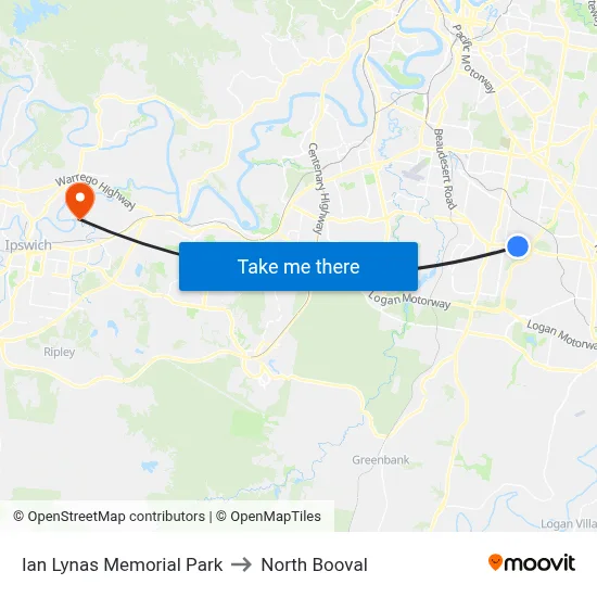 Ian Lynas Memorial Park to North Booval map