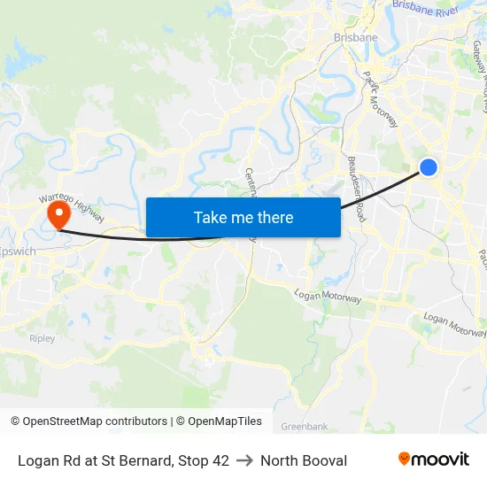 Logan Rd at St Bernard, Stop 42 to North Booval map