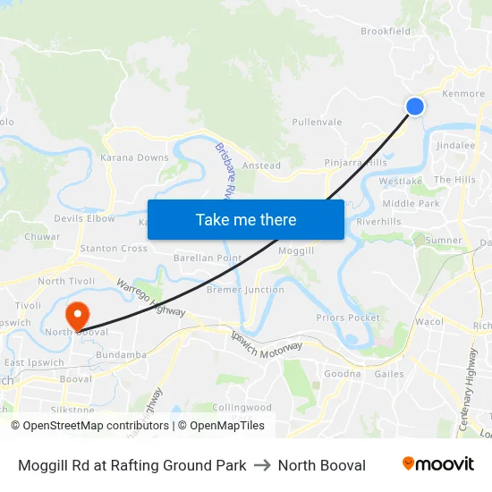 Moggill Rd at Rafting Ground Park to North Booval map