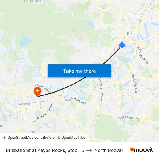 Brisbane St at Kayes Rocks, Stop 15 to North Booval map