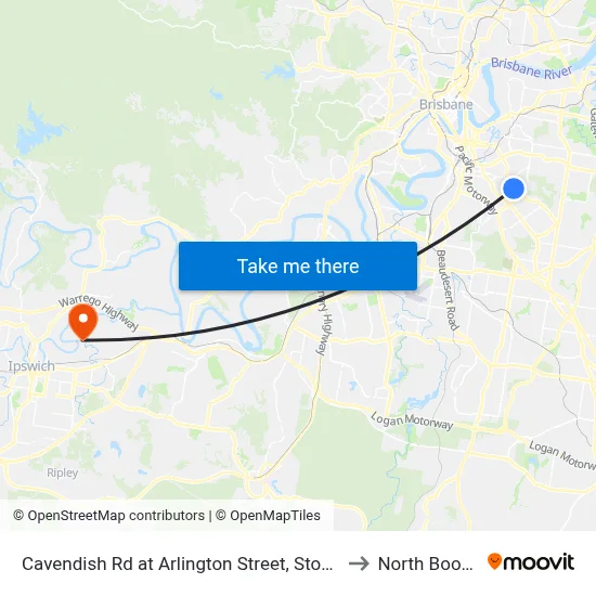 Cavendish Rd at Arlington Street, Stop 37 to North Booval map