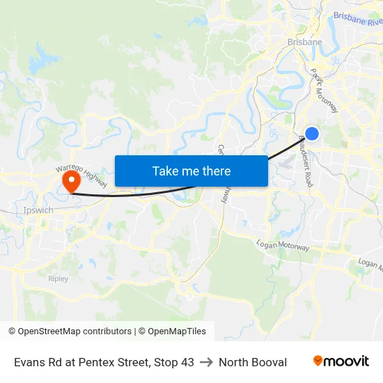 Evans Rd at Pentex Street, Stop 43 to North Booval map