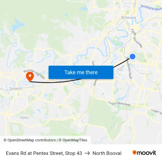 Evans Rd at Pentex Street, Stop 43 to North Booval map