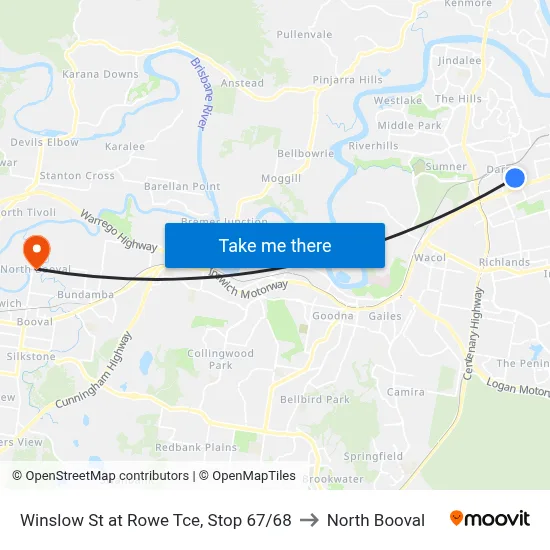 Winslow St at Rowe Tce, Stop 67/68 to North Booval map