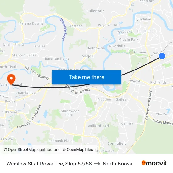 Winslow St at Rowe Tce, Stop 67/68 to North Booval map