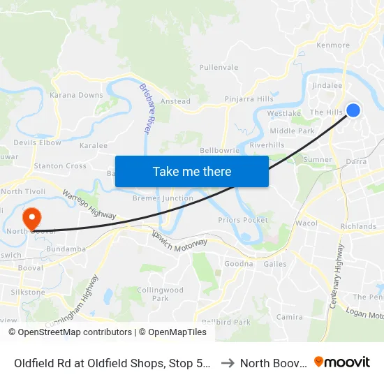 Oldfield Rd at Oldfield Shops, Stop 57a to North Booval map