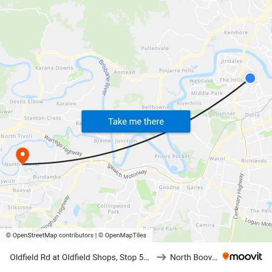 Oldfield Rd at Oldfield Shops, Stop 57a to North Booval map