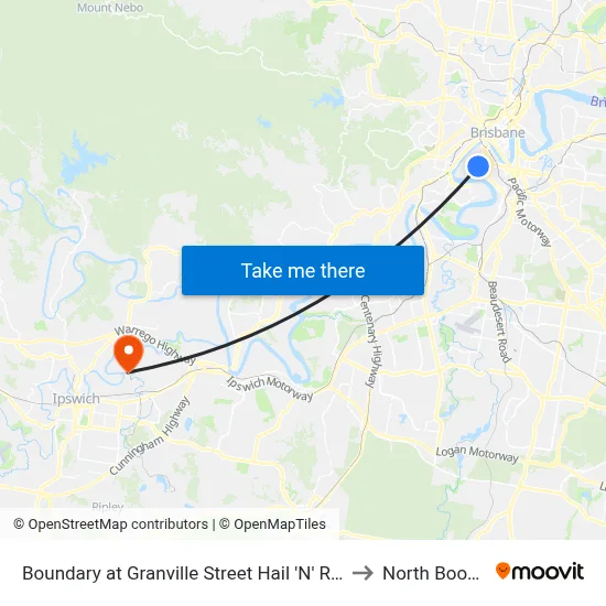 Boundary at Granville Street Hail 'N' Ride to North Booval map