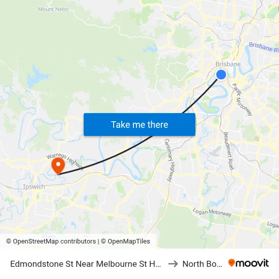 Edmondstone St Near Melbourne St Hail 'N' Ride to North Booval map