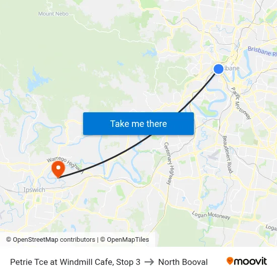 Petrie Tce at Windmill Cafe, Stop 3 to North Booval map
