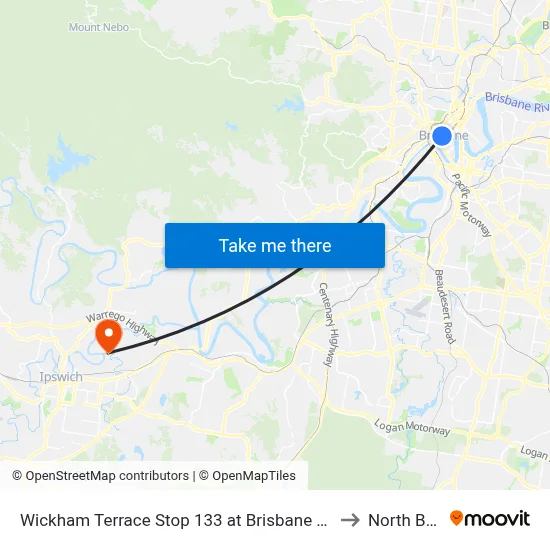 Wickham Terrace Stop 133 at Brisbane Private Hospital to North Booval map