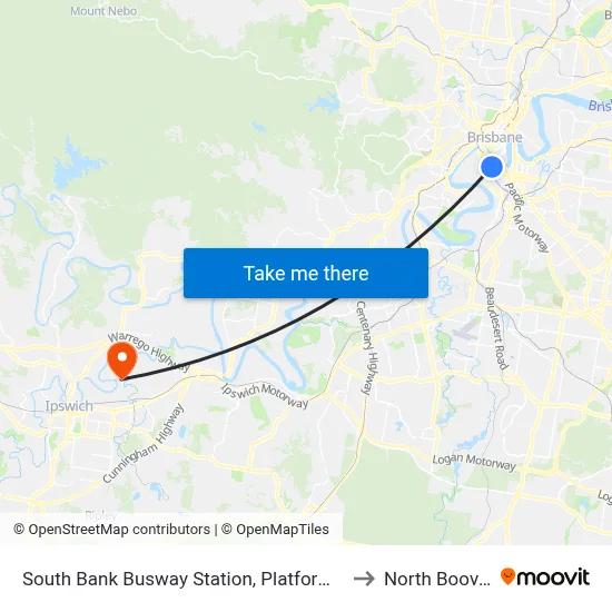 South Bank Busway Station, Platform 5 to North Booval map