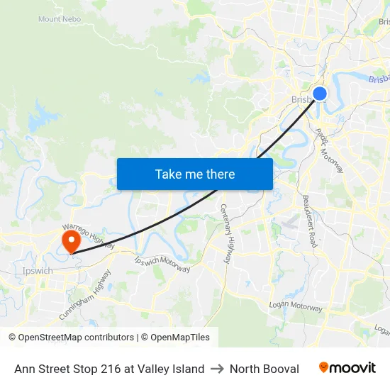 Ann Street Stop 216 at Valley Island to North Booval map