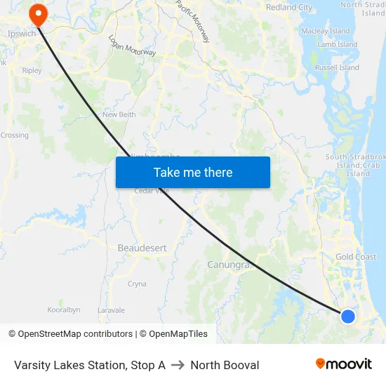 Varsity Lakes Station, Stop A to North Booval map