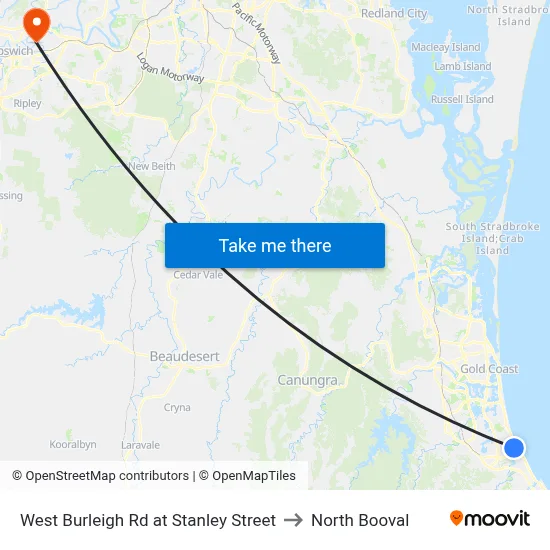 West Burleigh Rd at Stanley Street to North Booval map