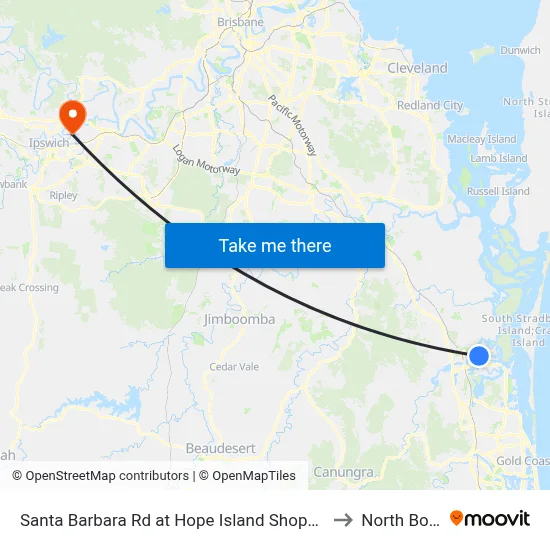 Santa Barbara Rd at Hope Island Shopping Centre to North Booval map