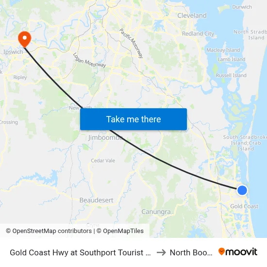 Gold Coast Hwy at Southport Tourist Park to North Booval map