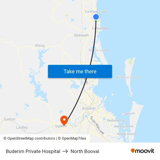 Buderim Private Hospital to North Booval map