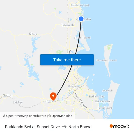 Parklands Bvd at Sunset Drive to North Booval map