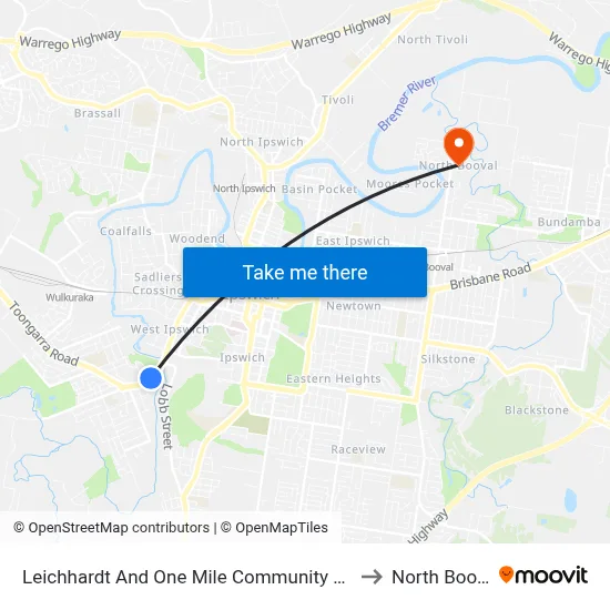 Leichhardt And One Mile Community Centre to North Booval map