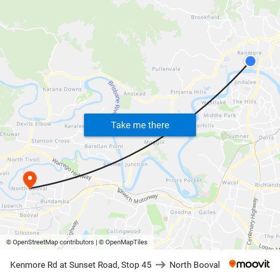 Kenmore Rd at Sunset Road, Stop 45 to North Booval map