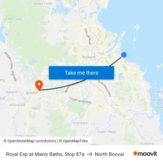 Royal Esp at Manly Baths, Stop 87a to North Booval map