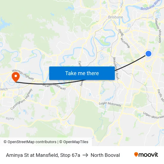 Aminya St at Mansfield, Stop 67a to North Booval map