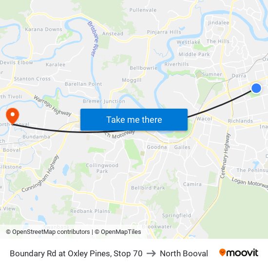 Boundary Rd at Oxley Pines, Stop 70 to North Booval map