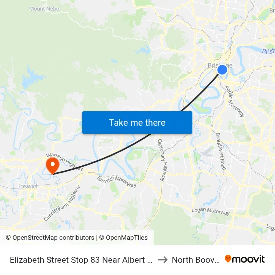 Elizabeth Street Stop 83 Near Albert St to North Booval map