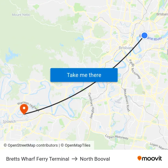 Bretts Wharf Ferry Terminal to North Booval map