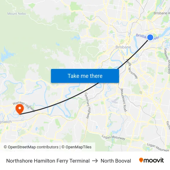 Northshore Hamilton Ferry Terminal to North Booval map