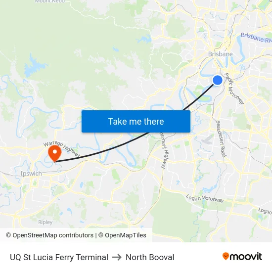 UQ St Lucia Ferry Terminal to North Booval map