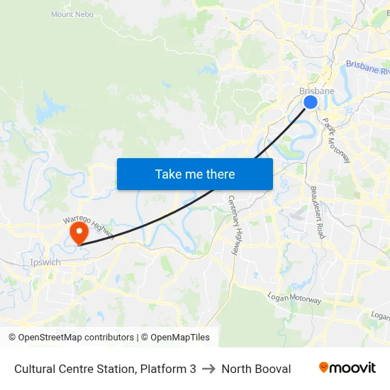 Cultural Centre Station, Platform 3 to North Booval map