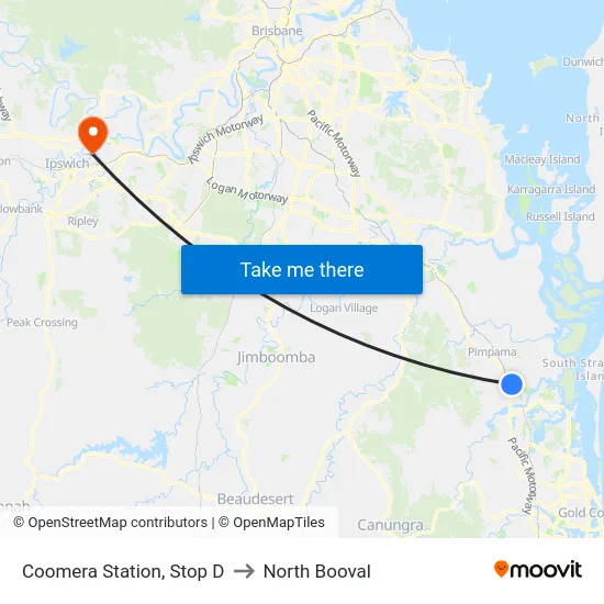 Coomera Station, Stop D to North Booval map