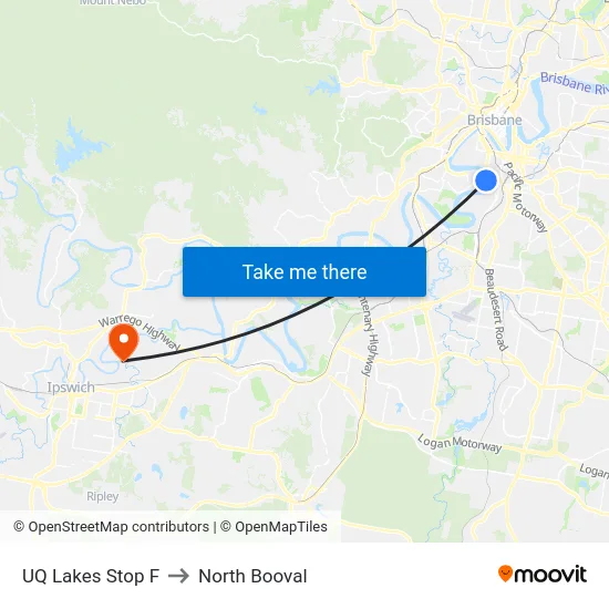 UQ Lakes Stop F to North Booval map