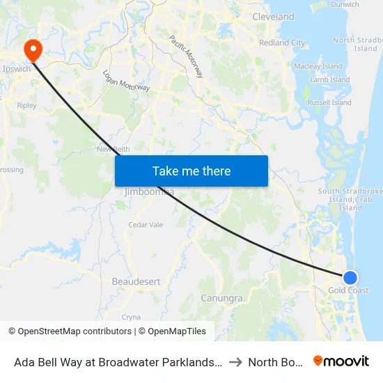 Ada Bell Way at Broadwater Parklands Station to North Booval map