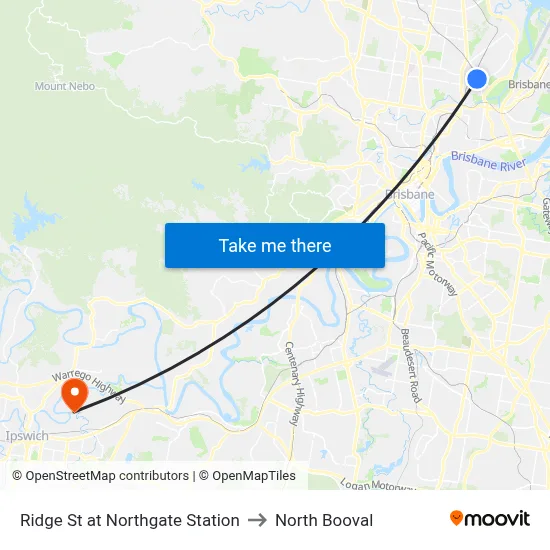 Ridge St at Northgate Station to North Booval map